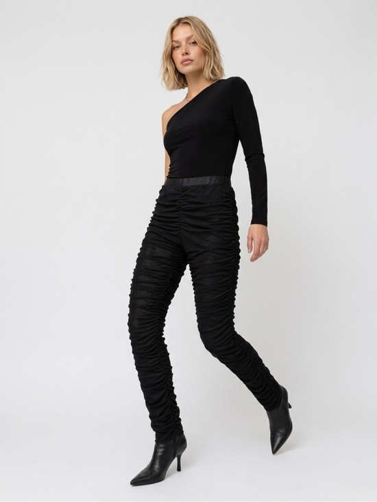 Ali Ro Pants - Ali Ro NWT Size 12 Black Ruched Mesh Overlay Leggings Pants Ankle Zip Stretch